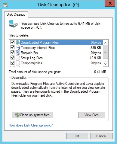 The Disk Cleanup tool finds space you can reclaim.