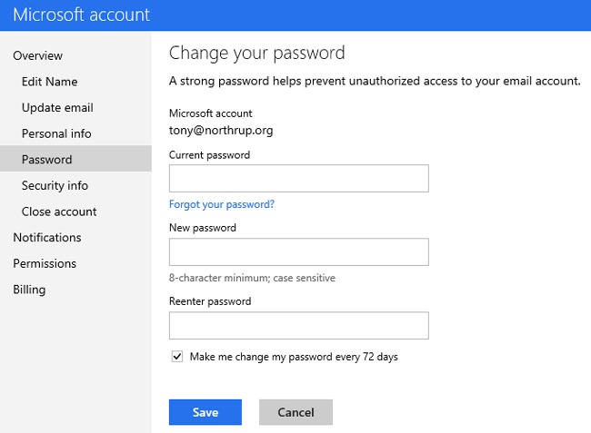 Select the option to be required to change a Microsoft account password regularly.