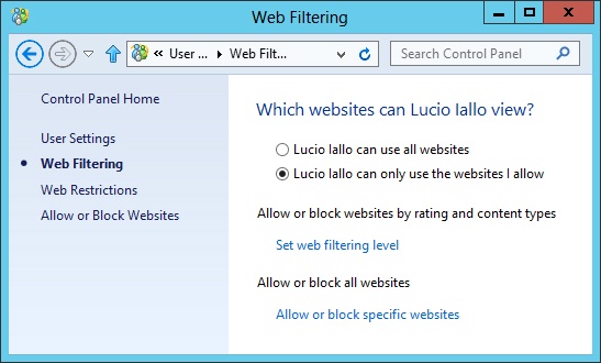 Enable web filtering to restrict which websites a user can visit.