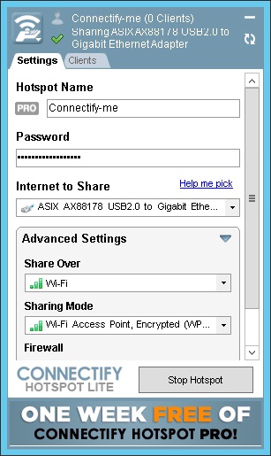 Use Connectify Hotspot to simplify sharing an Internet connection.