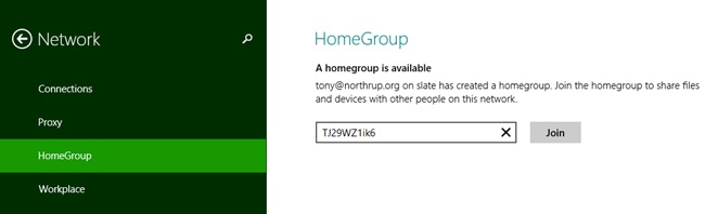 Other PCs will detect the existing homegroup and prompt you to join it.