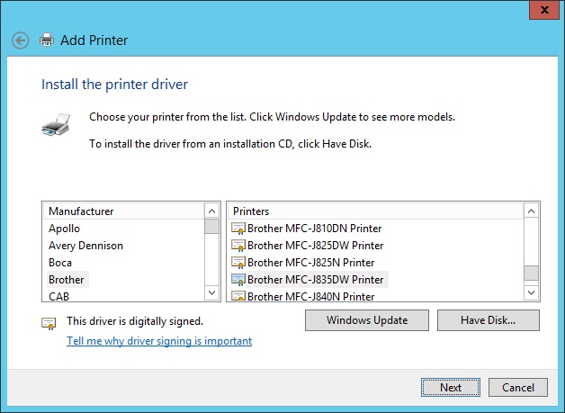You might have to manually select the driver for the printer.