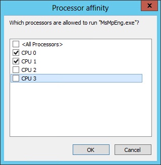 Change a process’s affinity to limit its processor utilization.