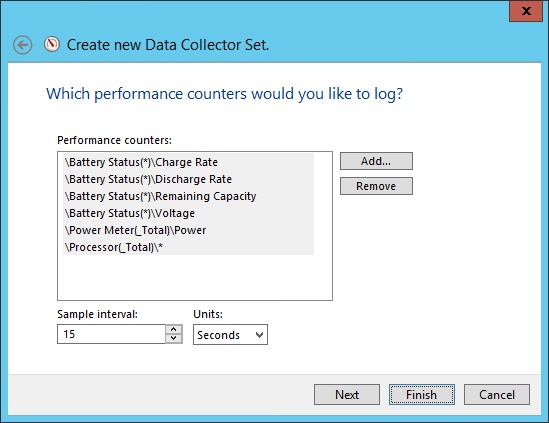 Specify the counters to log data for.