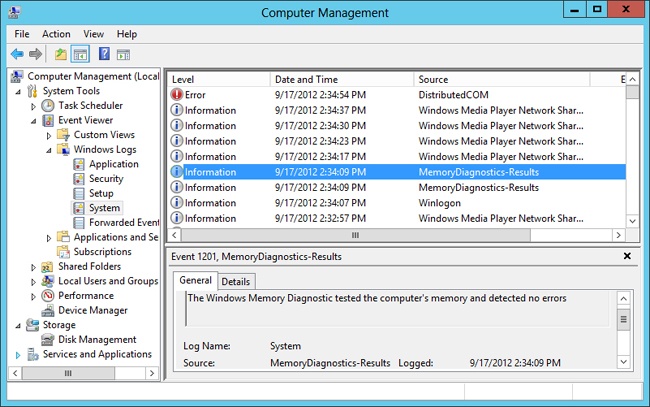 View Windows Memory Diagnostics results in Event Viewer.