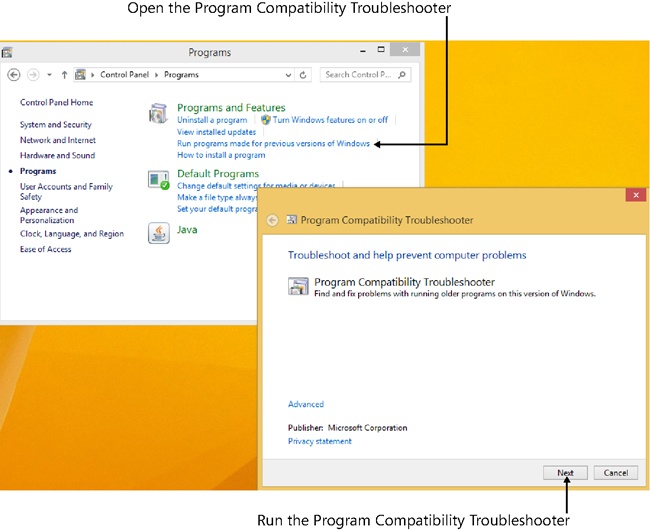 Locate and run the Program Compatibility Troubleshooter.