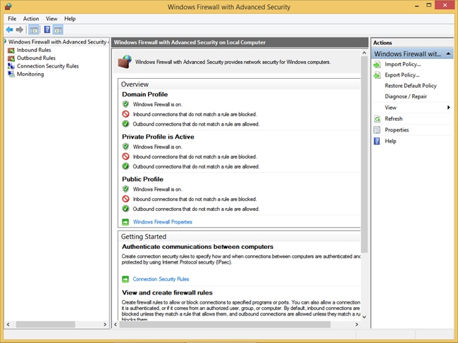 Windows Firewall with Advanced Security offers many more options than Windows Firewall.