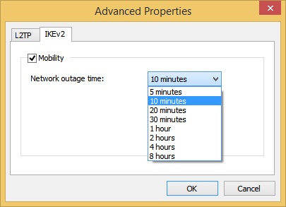 Configure the Network Outage Time setting for VPN Reconnect.