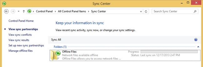 Open Sync Center to view and manage sync partnerships.