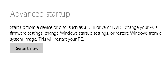 Advanced Startup options in PC Settings lets users boot to a USB drive if the computer is turned on and available to them.