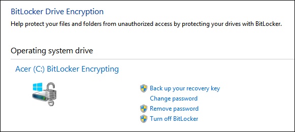 Once BitLocker is enabled, you can configure it.