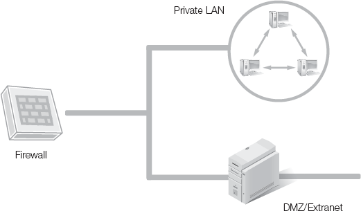 A DMZ or extranet deployed as a screened subnet with a three-homed firewall.