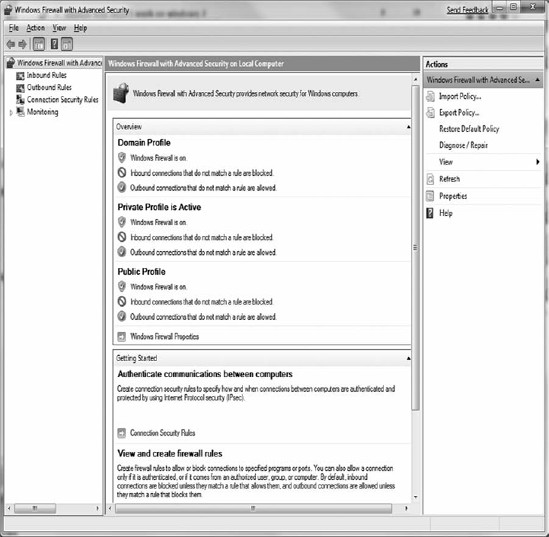 Windows 7's Windows Firewall with Advanced Security configuration dialog.