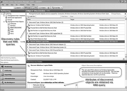 Probes such as WMI and Registry key queries discover object attributes.