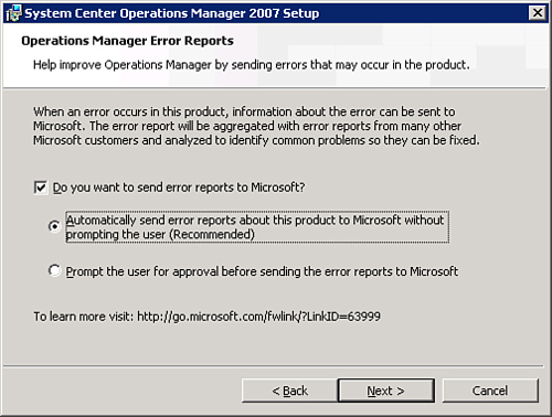 Operations Manager Error Reports screen.