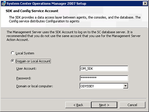 Specifying the SDK and Config Service Account to use.