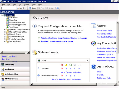 Operations console after installation.