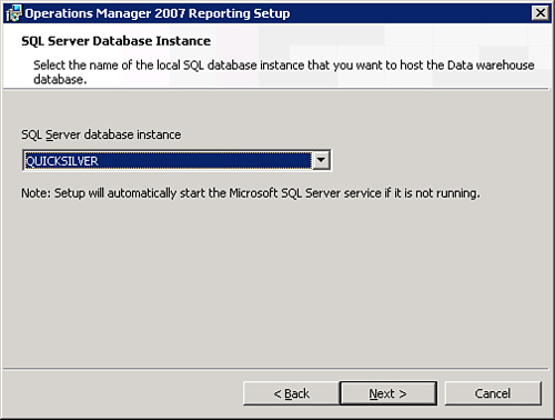 Specify the Reporting SQL Server.