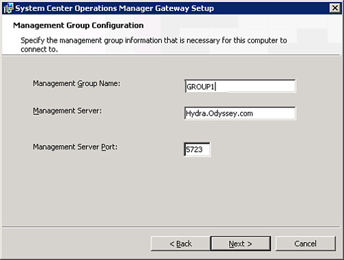 Management Group Configuration screen for the gateway server.