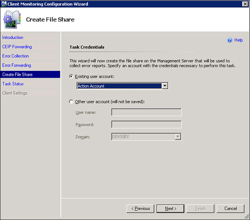 Create the file share and specify credentials.