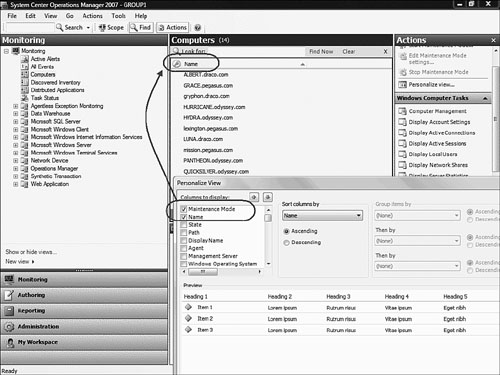 The Computers view defaults are to only display the maintenance mode status and the name.