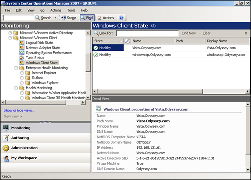 Windows XP and Vista systems in the Client State view.