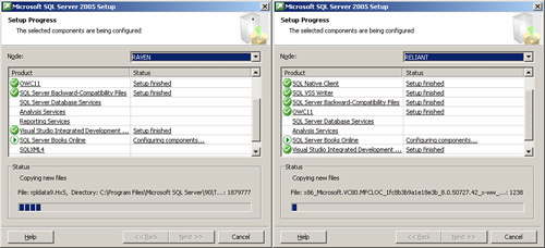 SQL Server simultaneously installs on two nodes.