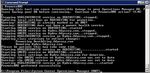 Changing the role of the Root Management Server to a management server.