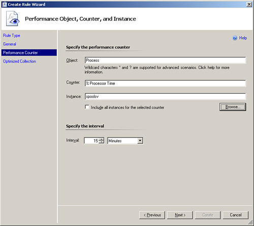 The counter collection screen with all settings specified.