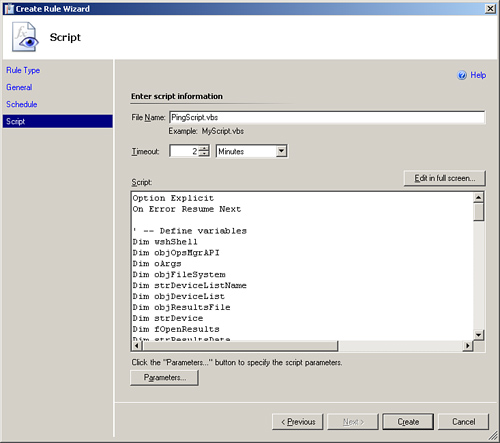 Completed script screen for the ping test.