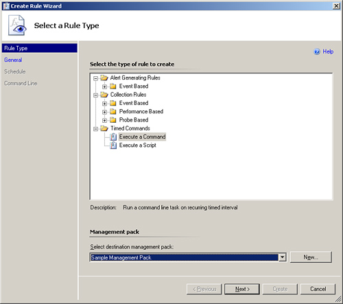 Specify creating a timed command in the Create Rule Wizard.