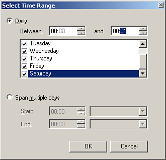 Specify the time range for the schedule.