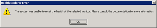 Warning that is displayed when trying to reset a monitor.