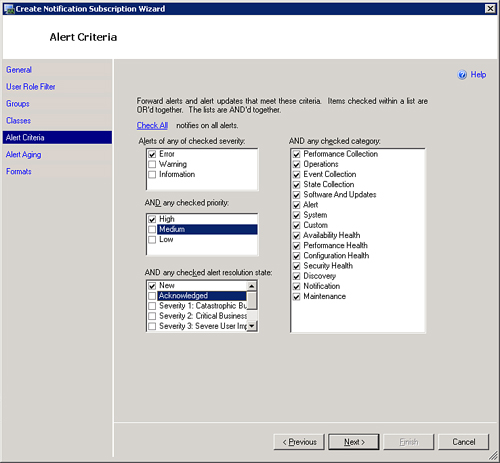 Specifying the criteria for forwarding alerts.