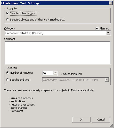 The Maintenance Mode Settings window.