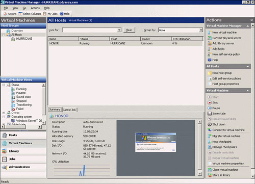 The System Center Virtual Machine Manager interface.