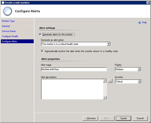 Configuring the alert for the monitor and creating it.