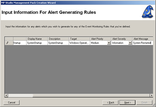 Management Pack Creation Wizard alert generation.