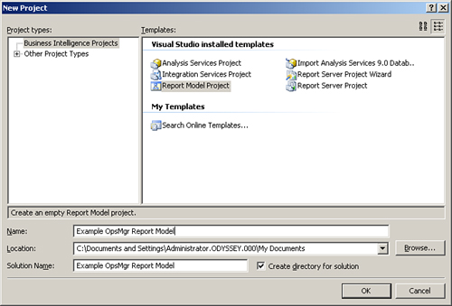 Creating a new Visual Studio report.