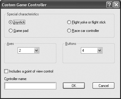 Windows XP provides options for configuring a custom game controller.