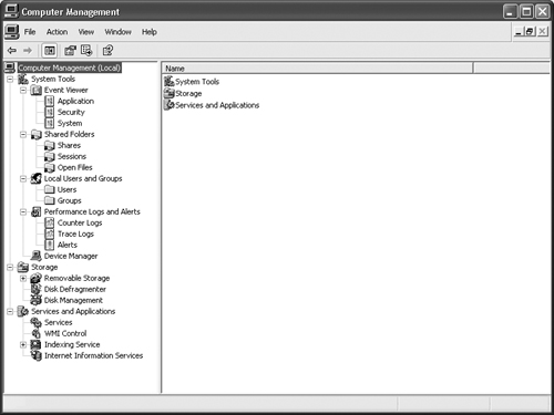 Use the Computer Management console as your view to system configuration and performance.