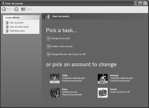 The User Accounts dialog box provides an easy interface for many of your user management needs.