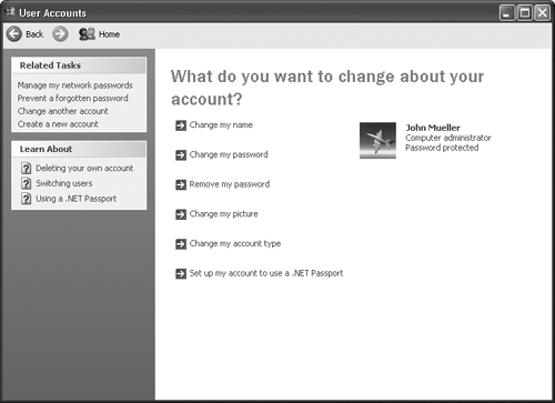 Select Change an Account or click on an account entry if you want to modify the account settings.