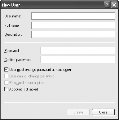 Creating a new user is as easy as opening this dialog box and typing a few basics.