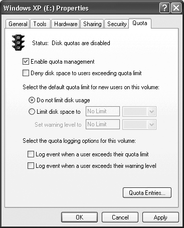 Use the Quota tab to control user access to drive resources.