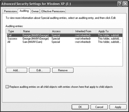 The Auditing tab allows you to observe user activity on your local hard drive.