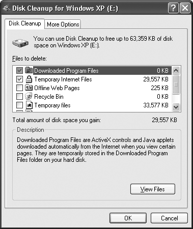 Disk Cleanup will search your drive for problem areas, perform a few maintenance tasks, and then display this dialog box.