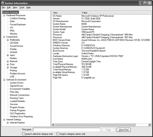 System Information provides in-depth information about your computer.