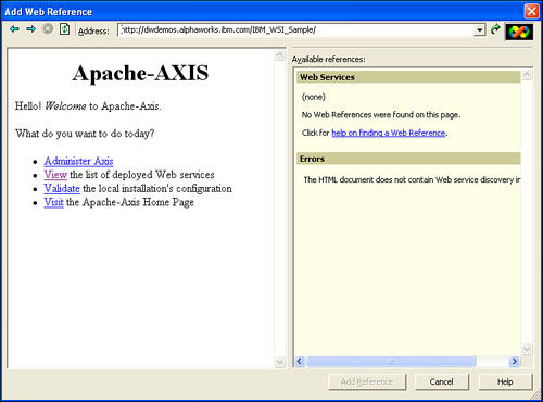 The Apache Axis Web services engine is employed by IBM to serve its demo Web services.