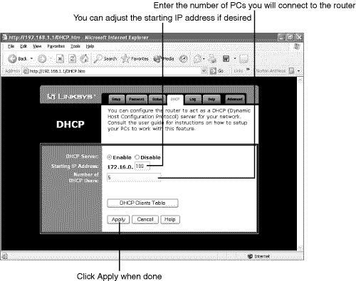 Configuring DHCP settings.